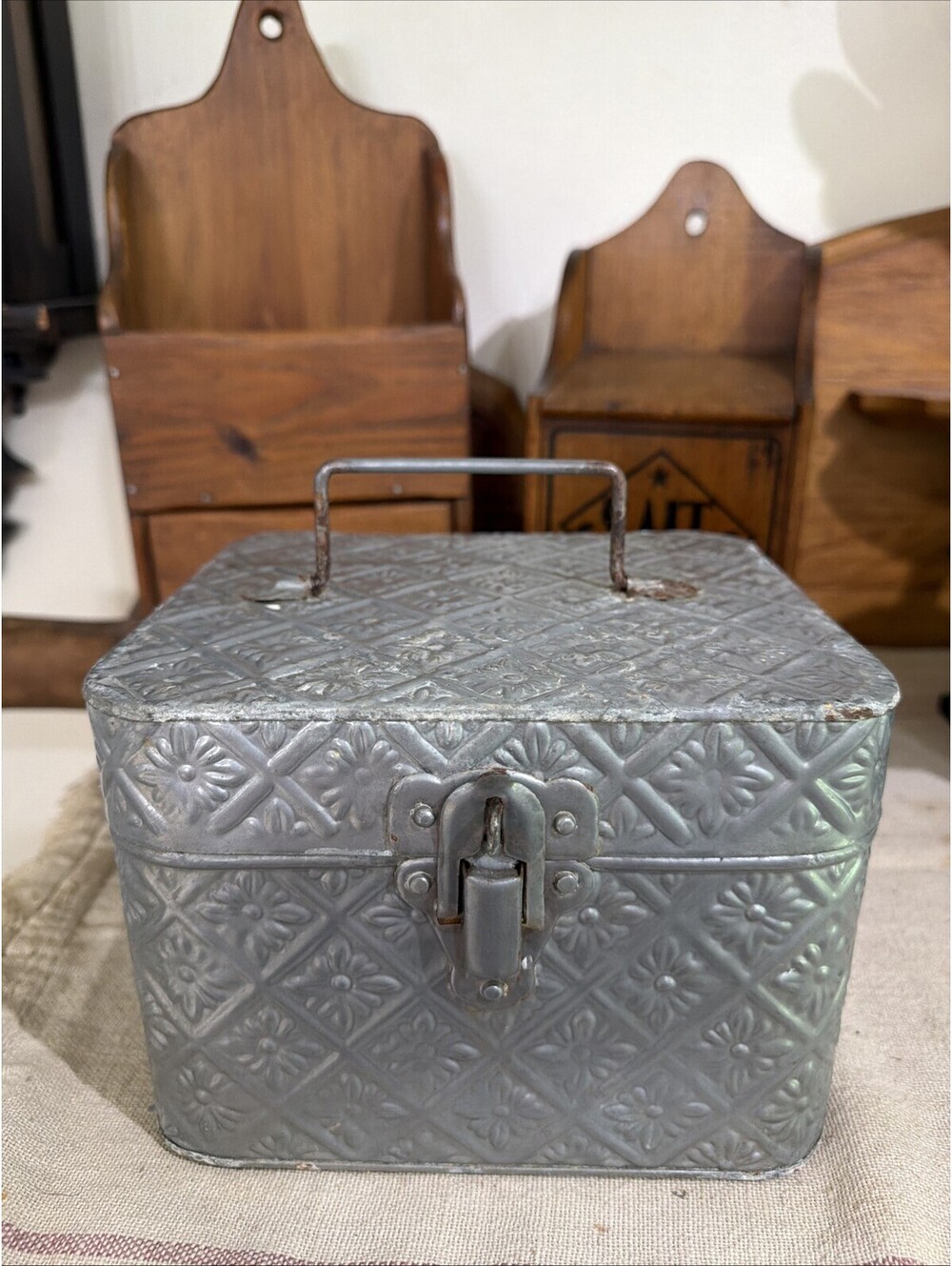 Vintage Kitchen Recipe Storage Tin Organizer Lockable Floral Country Farm Cottag